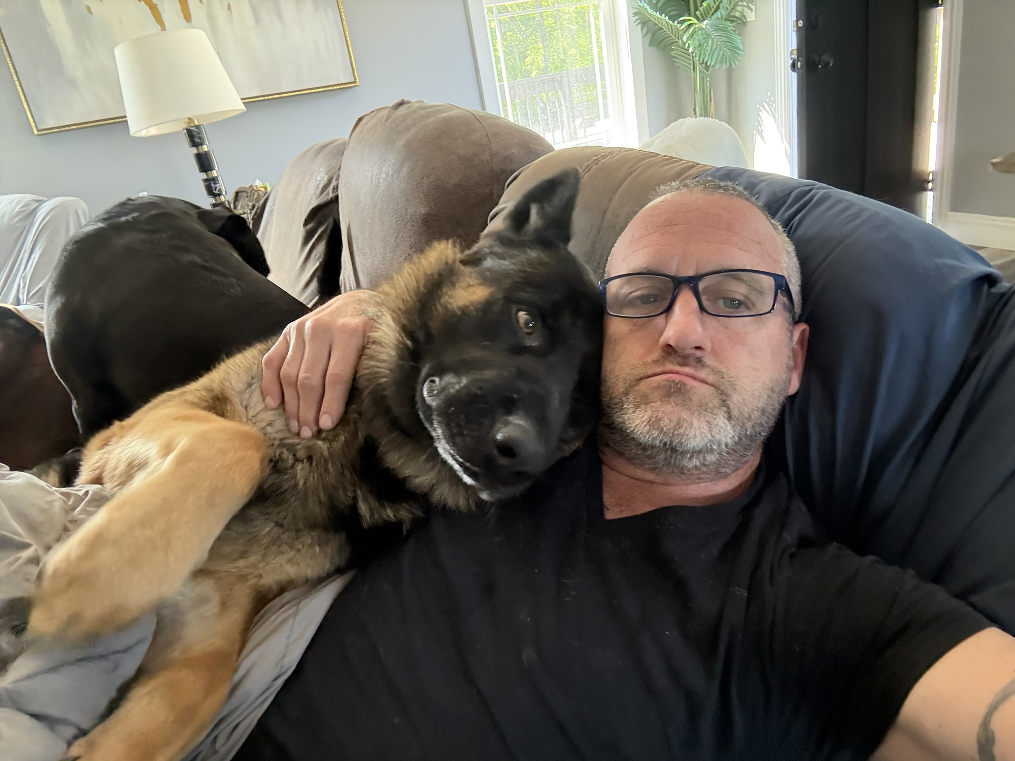 Billy with one of the rescue dogs